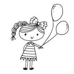 Cute girl doodle cartoon character hand drawing isolated