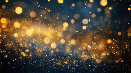 Obraz premium Midnight blue background with golden sparkling bokeh lights
