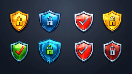 Security shield sign vector illustration, Lock security icon, Set of security shield icons, securityshields symbols with check mark and padlock, Shield security icon, Safety, protection sign