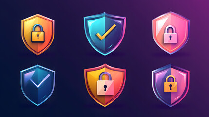 Security shield sign vector illustration, Lock security icon, Set of security shield icons, securityshields symbols with check mark and padlock, Shield security icon, Safety, protection sign