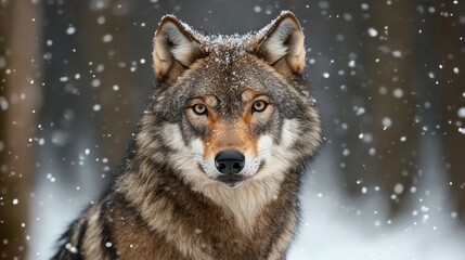 Fototapeta premium Wolf standing in a snowy forest