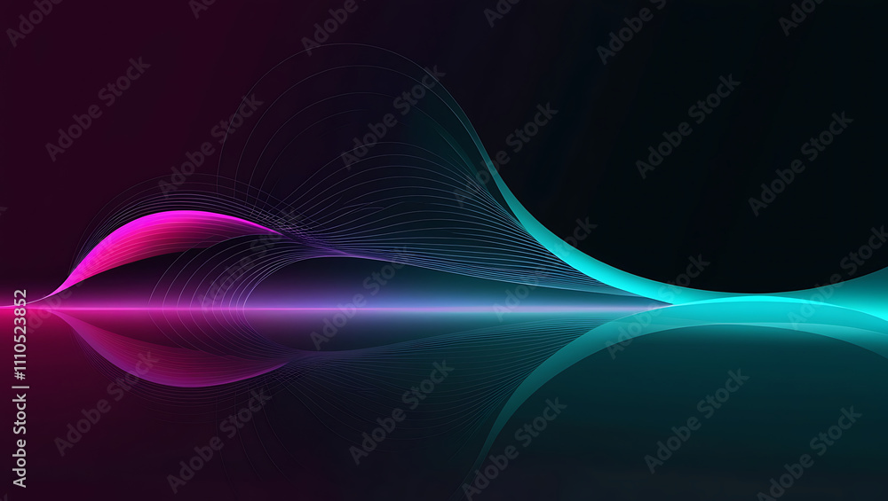 Poster technological background, digital wave pattern with vibrant gradient colors, copy space, flowing lin