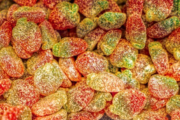 Assorted colorful gummy jelly candies. Top view. Jelly sweets.