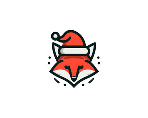 Obraz premium Christmas Fox vector logo design icon illustration. Santa claus cap, Christmas hat fox logo.