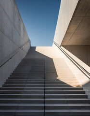 Modern Concrete Staircase with Geometric Lines and Crisp Shadows
