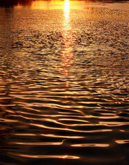Rippled Water Surface Reflecting Golden Hour Light in Abstract Composition