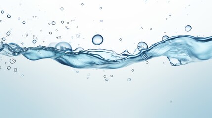 Soft waves of clear water ripple gently, creating a serene ambiance. Bubbles rise to the surface, adding a touch of tranquility to the calm liquid backdrop