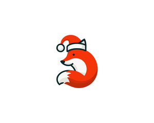 Christmas Fox vector logo design icon illustration. Santa claus cap, Christmas hat fox logo.