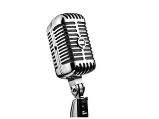Fototapeta premium Vintage metal microphone with stand isolated on white background retro style mic speaker object with clipping path center composition