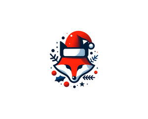 Christmas Fox vector logo design icon illustration. Santa claus cap, Christmas hat fox logo.