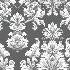 refined victorian floral design, intricate grey damask, gentle curved foliage, elegant botanical scrollwork, classic ornamental pattern, sophisticated swirling details, timeless floral motifs,