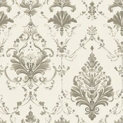 Fototapeta premium traditional damask wallpaper, pearl gray ornaments, diamond grid arrangement, subtle dotted details, ornate floral medallions, graceful scrolling elements, vintage inspired pattern, light and airy