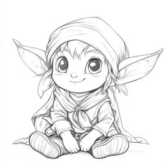 Detailed Pencil Sketch of a Cute Fantasy Elf Character