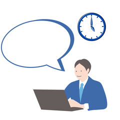 PC作業をしている会社員と吹き出し１(PM５)
