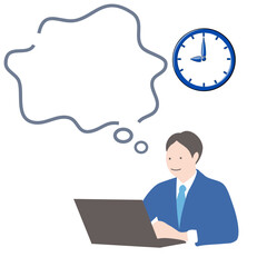 PC作業をしている会社員と吹き出し２(AM９)
