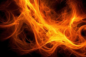 Fototapeta premium A close-up of fiery flames, glowing with a rich golden glow and flickering edges, set against a solid black background. The intricate patterns of the flames create a mesmerizing effect
