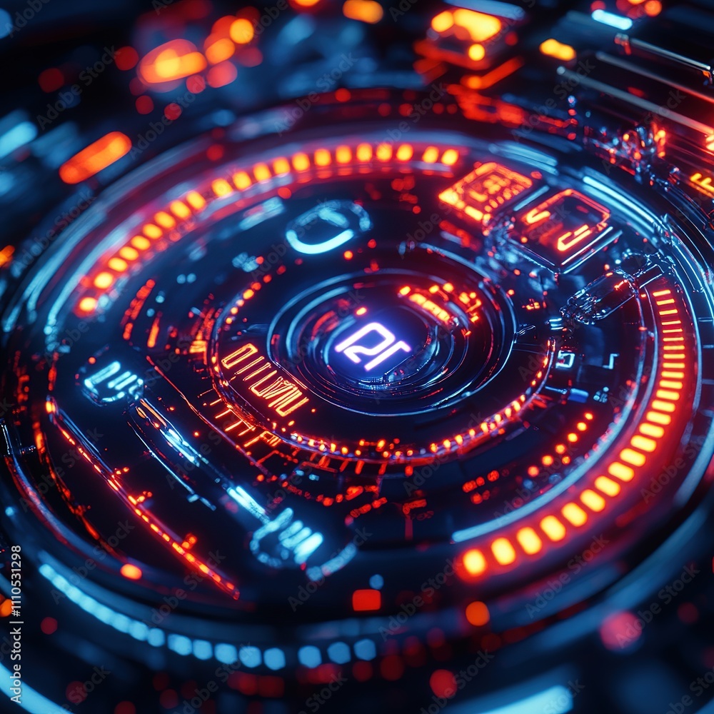Poster futuristic digital interface design virtual space graphic visualization tech environment close-up vi