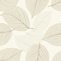 delicate leaf vein pattern, intricate botanical linework, pale beige on white background, seamless organic design, minimal nature illustration, subtle skeletal leaves texture, ethereal transparent