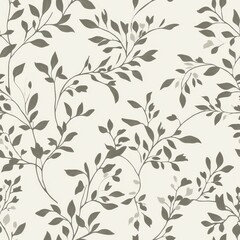 classic floral wallpaper pattern, ivory botanical silhouettes, olive grey backdrop, graceful leaf sprays, elegant repeating design, minimal nature motif, traditional decorative style, sophisticated