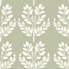 ornamental wheat pattern, symmetric botanical design, soft cream foliage, muted sage background, folk-inspired floral motif, repeating nature elements, minimalist organic arrangement, elegant vector