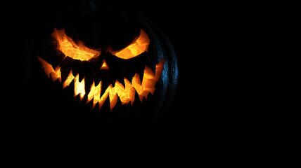 Fototapeta premium Halloween pumpkin with spooky glowing face