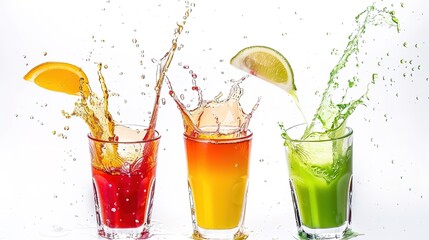 A Dynamic Splashing Scene of Juice and Wine on a Pure White Background, Capturing the Essence of Liquid Artistry.
