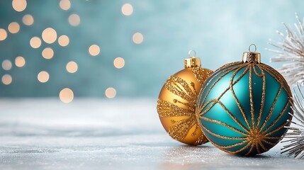 A beautiful and eye catching 2025 Christmas ornament featuring intricate gold decorations set against a vibrant blue background, adding a touch of elegance and sophistication to your holiday decor.