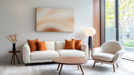 Fototapeta premium The modern home showcases a stylish interior design background with clean lines, neutral color palette, and minimalist furniture pieces