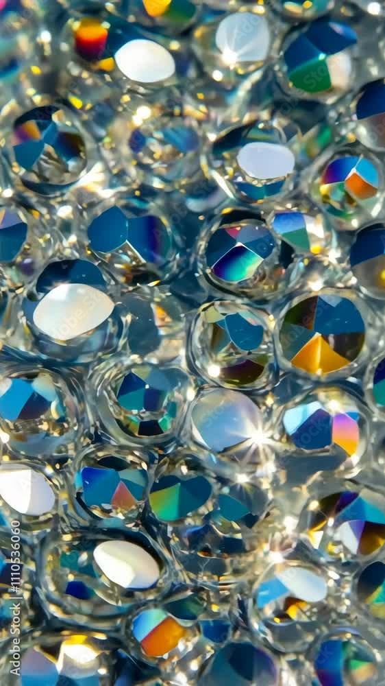 Poster sparkling collection of colorful gems reflecting light in vibrant patterns on a blue background