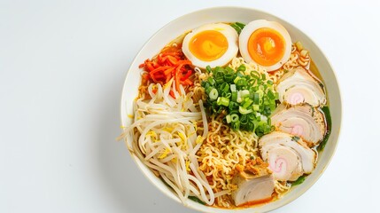  A Delicious Plate of Instant Noodles on a Crisp White Background, Inviting a Comforting Culinary Experience.