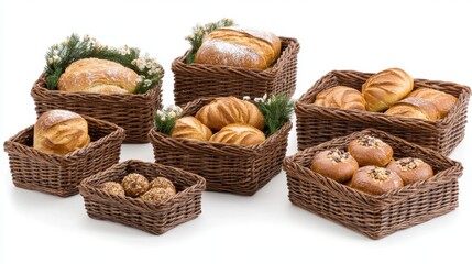 Freshly Baked Bread and Pastries in Wicker Baskets