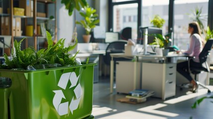 A Stylish Office Green Recycling Logo, Highlighting Environmental Sustainability and Corporate Responsibility.