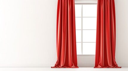 A Captivating Scene of Window Red Curtain Against a White Background, Emphasizing Interior Design and Color Contrast.