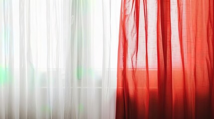 A Captivating Scene of Window Red Curtain Against a White Background, Emphasizing Interior Design and Color Contrast.