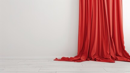 A Captivating Scene of Window Red Curtain Against a White Background, Emphasizing Interior Design and Color Contrast.