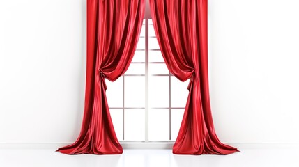 A Captivating Scene of Window Red Curtain Against a White Background, Emphasizing Interior Design and Color Contrast.