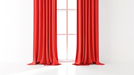 A Captivating Scene of Window Red Curtain Against a White Background, Emphasizing Interior Design and Color Contrast.