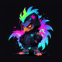 Neon Bird: Cyberpunk Style Avian Illustration