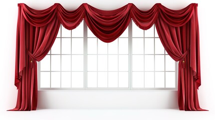 A Captivating Scene of Window Red Curtain Against a White Background, Emphasizing Interior Design and Color Contrast.
