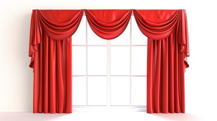 A Captivating Scene of Window Red Curtain Against a White Background, Emphasizing Interior Design and Color Contrast.