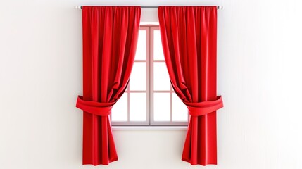 A Captivating Scene of Window Red Curtain Against a White Background, Emphasizing Interior Design and Color Contrast.