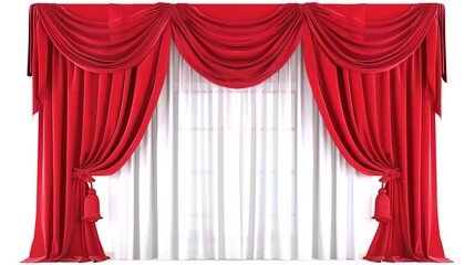 A Captivating Scene of Window Red Curtain Against a White Background, Emphasizing Interior Design and Color Contrast.