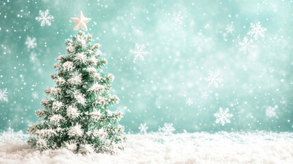 Bright Christmas tree on a snowy background