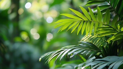 Close up of green tropical leaves.