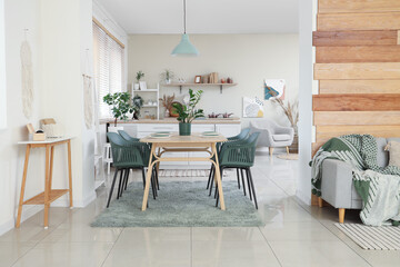 Interior of modern dining room in studio apartment