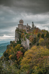 San Marino 20 November 2024: view of one of the castles in autumn, an architectural marvel...