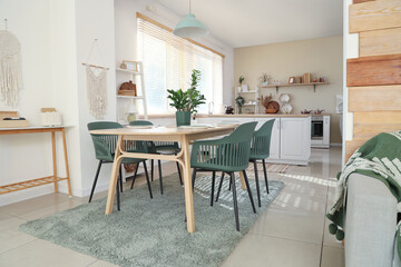 Interior of modern dining room in studio apartment