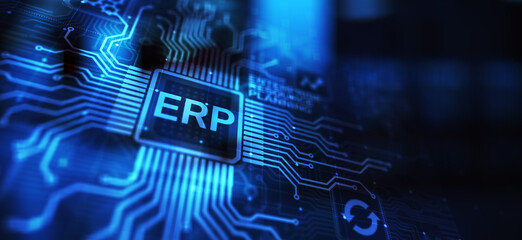 ERP - Enterprise resource planning business and modern technology concept on virtual screen.