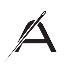 Letter A Tailor Sewing Needle Logo Design Concept For Embroider, Textile, Fashion, Cloth, Fabric Symbol