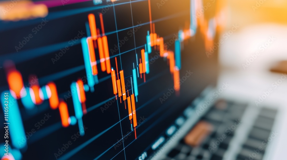 Aufkleber Analyzing Stock Market Trends Through Candlestick Chart Patterns Digital Workspace Data Visualization Financial Insights Market Analysis